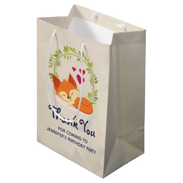 Cute Orange Fox, Red Hearts and a Green Wreath Medium Gift Bag (Front Angled)