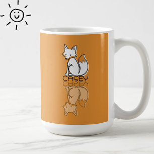 Cute Orange Fox Reflection Doodle Custom Name  Coffee Mug