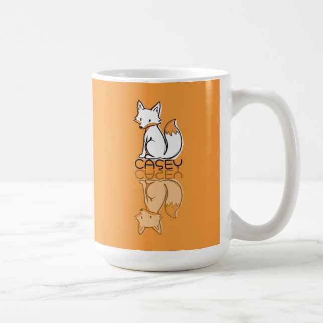Cute Orange Fox Reflection Doodle Custom Name  Coffee Mug (Right)