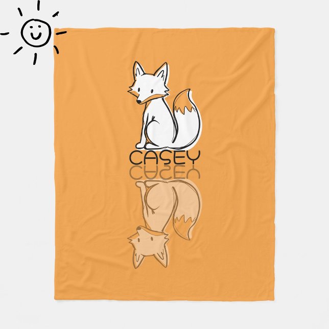 Cute Orange Fox Reflection Doodle Custom Name  Fleece Blanket (Creator Uploaded)