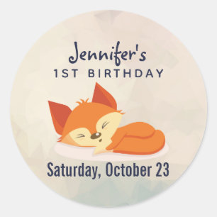 Cute Orange Fox Sleeping Birthday Classic Round Sticker