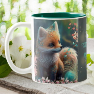 Cute Orange Fox Stay Clever & Sip On Personalised Two-Tone Coffee Mug