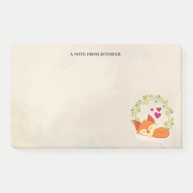 Cute Orange Fox with a Green Wreath and Hearts Post-it Notes (Front)