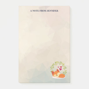 Cute Orange Fox with a Green Wreath and Hearts Post-it Notes