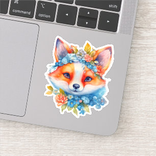 Cute Orange Fox with Floral Crown