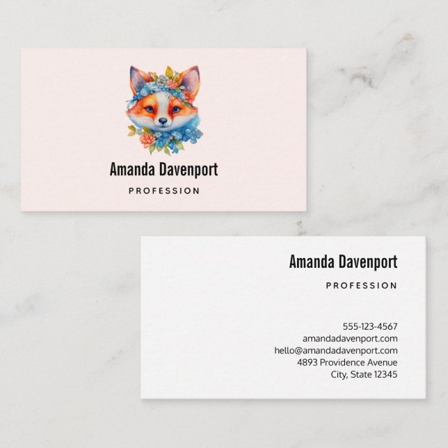 Cute Orange Fox with Floral Crown Business Card (Front/Back)