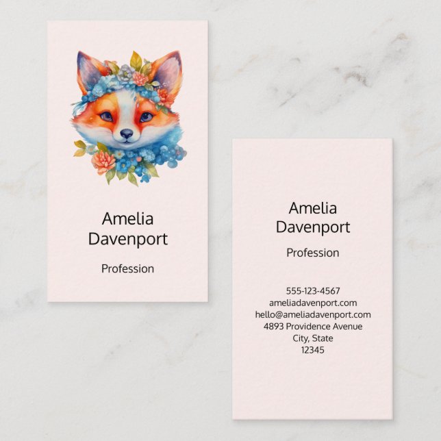 Cute Orange Fox with Floral Crown Business Card (Front/Back)