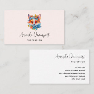 Cute Orange Fox with Floral Crown Business Card