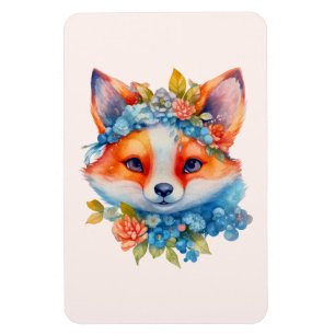 Cute Orange Fox with Floral Crown Magnet