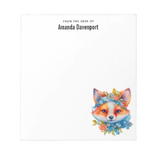 Cute Orange Fox with Floral Crown Notepad