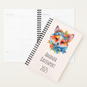 Cute Orange Fox with Floral Crown Planner