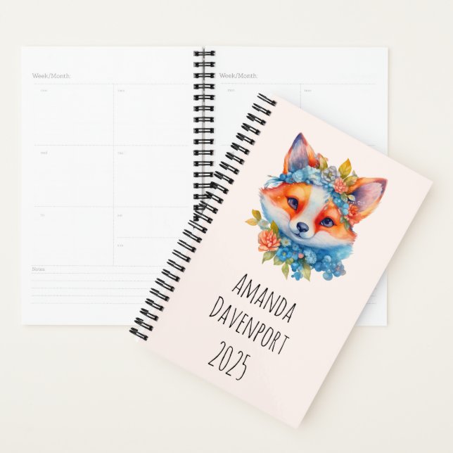 Cute Orange Fox with Floral Crown Planner (Display)