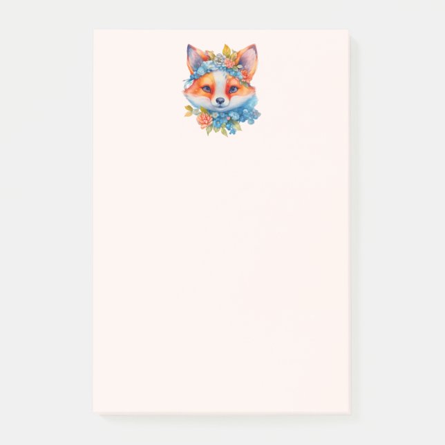 Cute Orange Fox with Floral Crown Post-it Notes (Front)