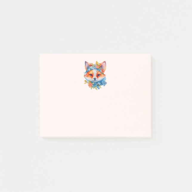 Cute Orange Fox with Floral Crown Post-it Notes (Front)