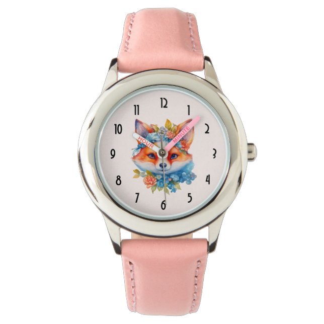 Cute Orange Fox with Floral Crown Watch (Front)