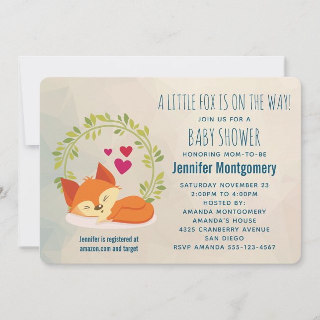 Cute Orange Fox with Green Wreath Baby Shower Invitation (Front)