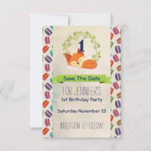 Cute Orange Fox with Wreath Birthday Save The Date