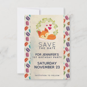 Cute Orange Fox with Wreath Birthday Save The Date