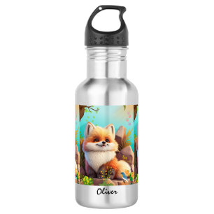 Cute orange fox Woodlands Floral Personalized  532 Ml Water Bottle