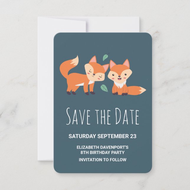 Cute Orange Foxes Birthday Save the Date (Front)