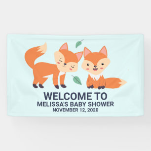 Cute Orange Foxes Graphic Illustration Baby Shower Banner
