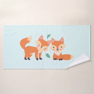 Cute Orange Foxes Graphic Illustration Bath Towel Set