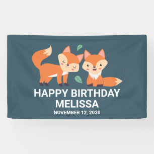 Cute Orange Foxes Graphic Illustration Birthday Banner
