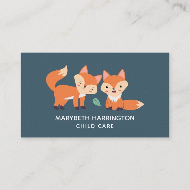 Cute Orange Foxes Graphic Illustration Business Card (Front)