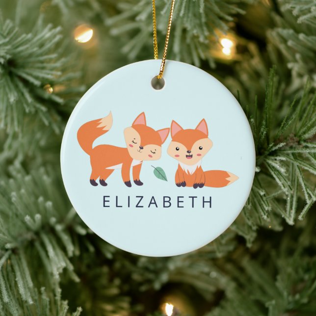 Cute Orange Foxes Graphic Illustration Ceramic Tree Decoration (Tree)