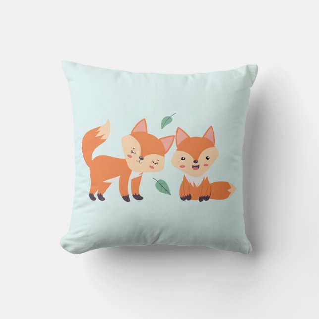 Cute Orange Foxes Graphic Illustration Cushion (Front)