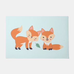 Cute Orange Foxes Graphic Illustration Doormat