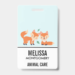 Cute Orange Foxes Graphic Illustration ID Badge