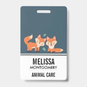 Cute Orange Foxes Graphic Illustration ID Badge