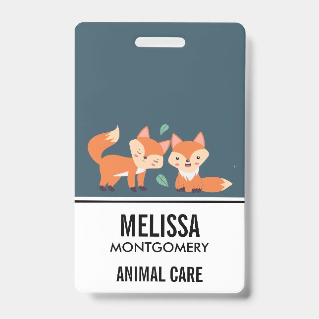 Cute Orange Foxes Graphic Illustration ID Badge (Front)