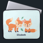 Cute Orange Foxes Graphic Illustration Laptop Sleeve<br><div class="desc">Personalised laptop sleeve with a graphic illustration of 2 orange foxes looking cute and happy. Light blue background.</div>