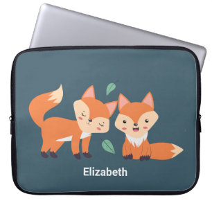 Cute Orange Foxes Graphic Illustration Laptop Sleeve