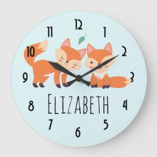 Cute Orange Foxes Graphic Illustration Large Clock