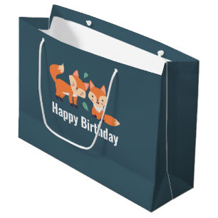Cute Orange Foxes Graphic Illustration Large Gift Bag