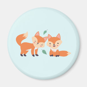 Cute Orange Foxes Graphic Illustration Magnet