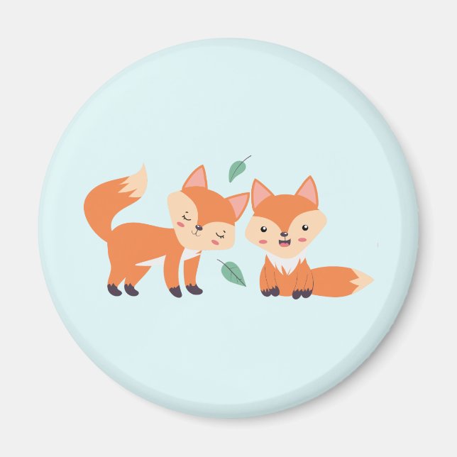 Cute Orange Foxes Graphic Illustration Magnet (Front)