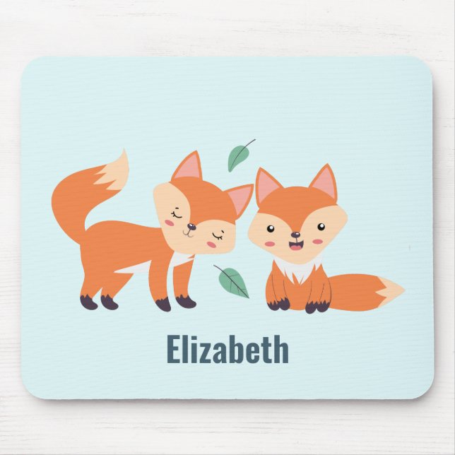 Cute Orange Foxes Graphic Illustration Mouse Mat (Front)