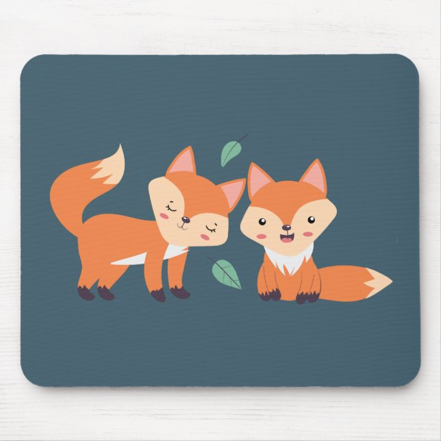 Cute Orange Foxes Graphic Illustration Mouse Mat (Front)