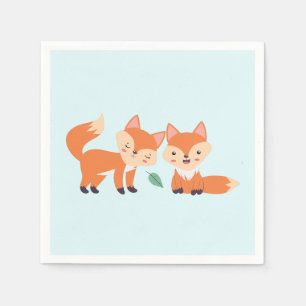 Cute Orange Foxes Graphic Illustration Napkin
