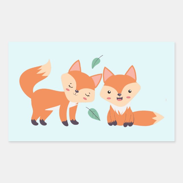 Cute Orange Foxes Graphic Illustration Rectangular Sticker (Front)