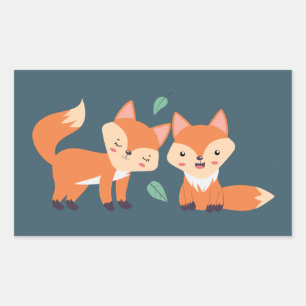 Cute Orange Foxes Graphic Illustration Rectangular Sticker