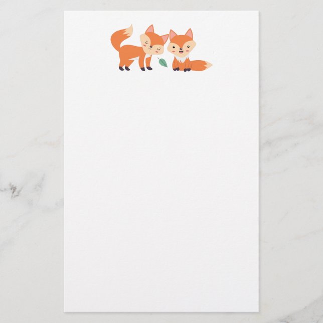 Cute Orange Foxes Graphic Illustration Stationery (Front)