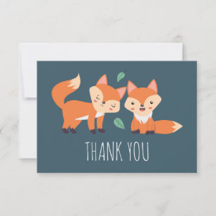 Cute Orange Foxes Graphic Illustration Thank You Card