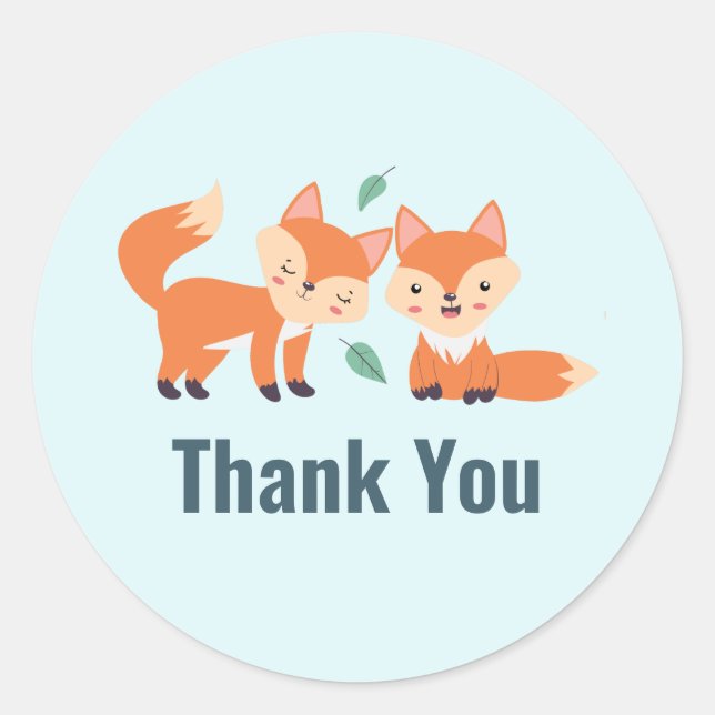 Cute Orange Foxes Graphic Illustration Thank You Classic Round Sticker (Front)
