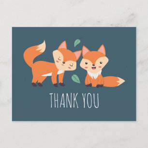 Cute Orange Foxes Graphic Illustration Thank You Postcard