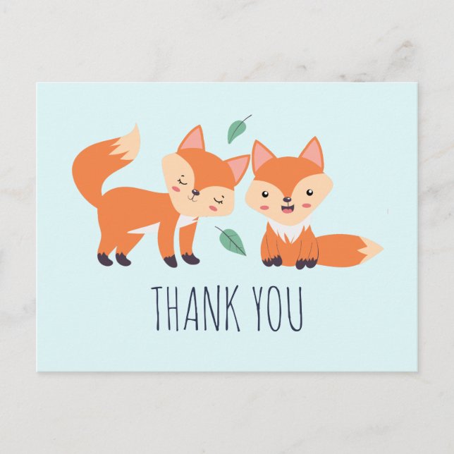 Cute Orange Foxes Graphic Illustration Thank You Postcard (Front)